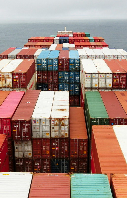 Containers stacked on an oceangoing ship