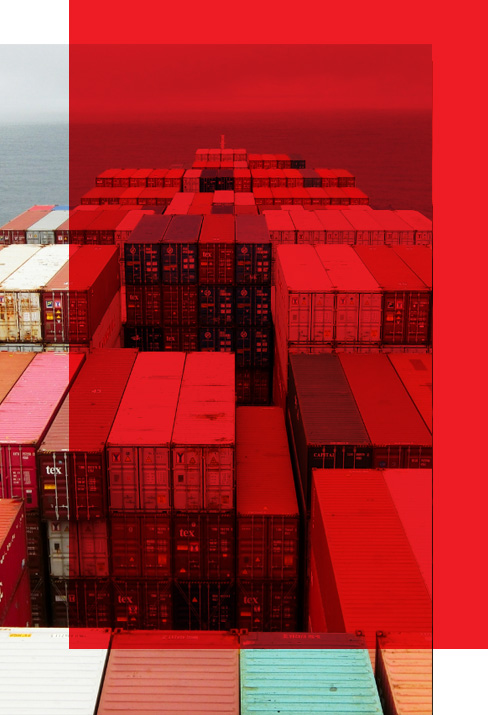 Containers stacked on an oceangoing ship